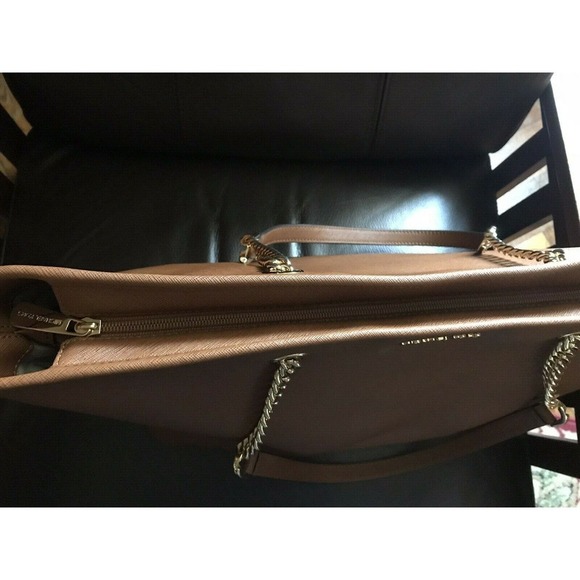 Michael Kors Tan Zippered Triple Compartment Gold Chain Tote - Picture 6 of 9